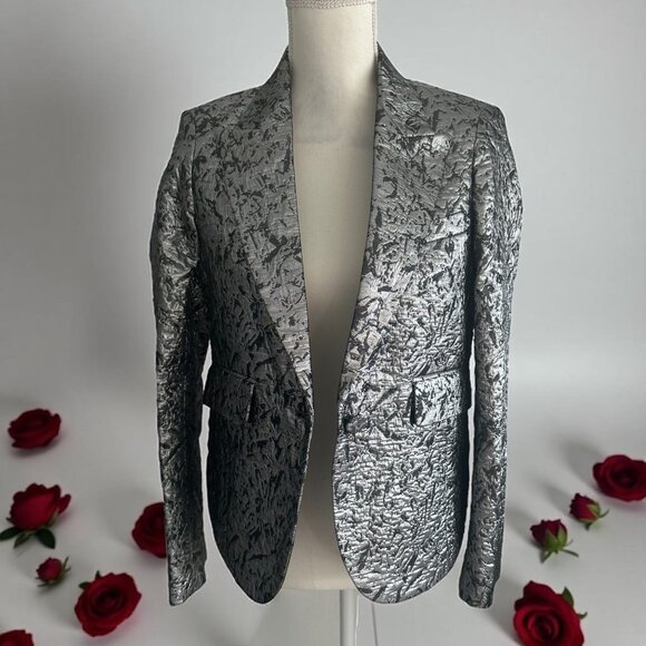 ZADIG & VOLTAIRE Silver Metallic Jacket Blazer Size 36 / US Small - Picture 1 of 8
